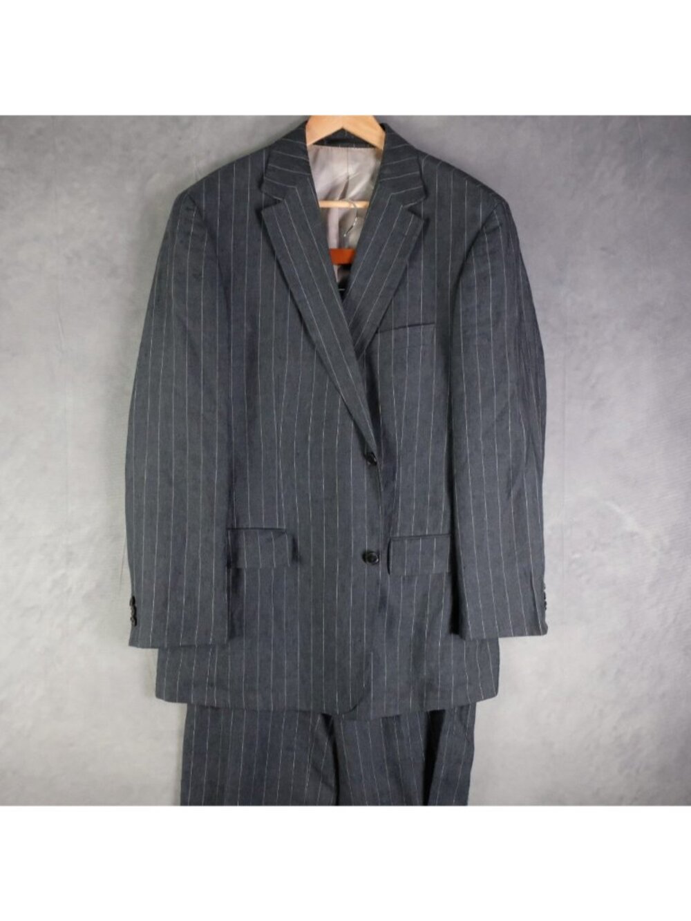 Hugo Boss Suit Mens 42 35x32 Gray Pinstripe 100% Linen Pasolini Movie-H Linen
